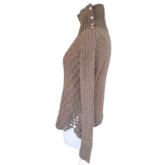 Anthropologie Moth Brown Turtleneck Cowl Wool Sweater Small Crochet Boho - Picture 5 of 11